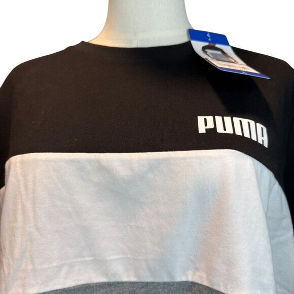 Puma Men’s Colorblock Logo Tee Shirt Black White Gray Size Youth L NWT - Picture 6 of 6
